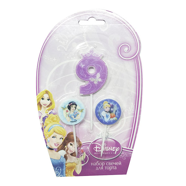 Свечи для торта (цифра 9, медальоны 2шт) Дисней Принцессы